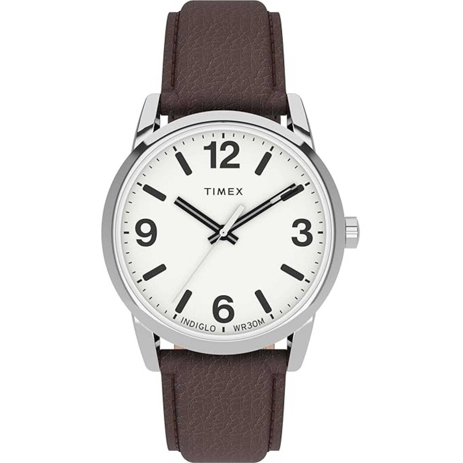 Timex Men’s Watch Easy Reader Silver Tone Case Brown Leather Strap TW2U716009J