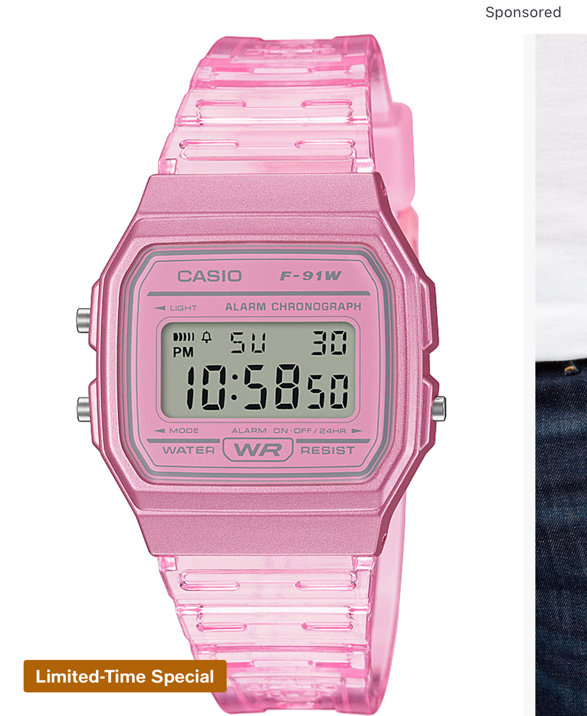 Casio Unisex Digital Pink Jelly Strap Watch 35.2mm