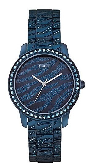 Guess Blue Coral Design Gem-Set Bezel and Dial Stainless Steel Ladies W0502L4