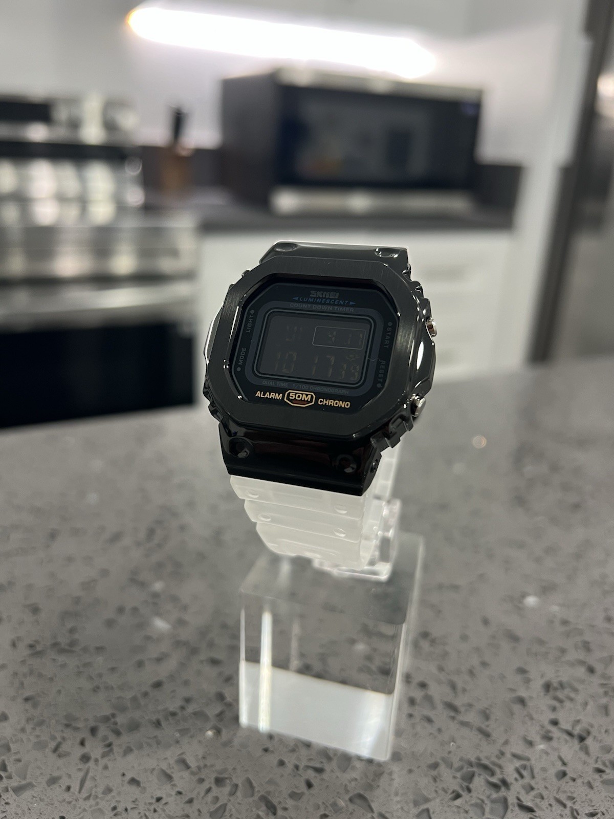 Gshock DW5600 Mod Custom Skmei Watch Clear Frost Strap / Black Bezel