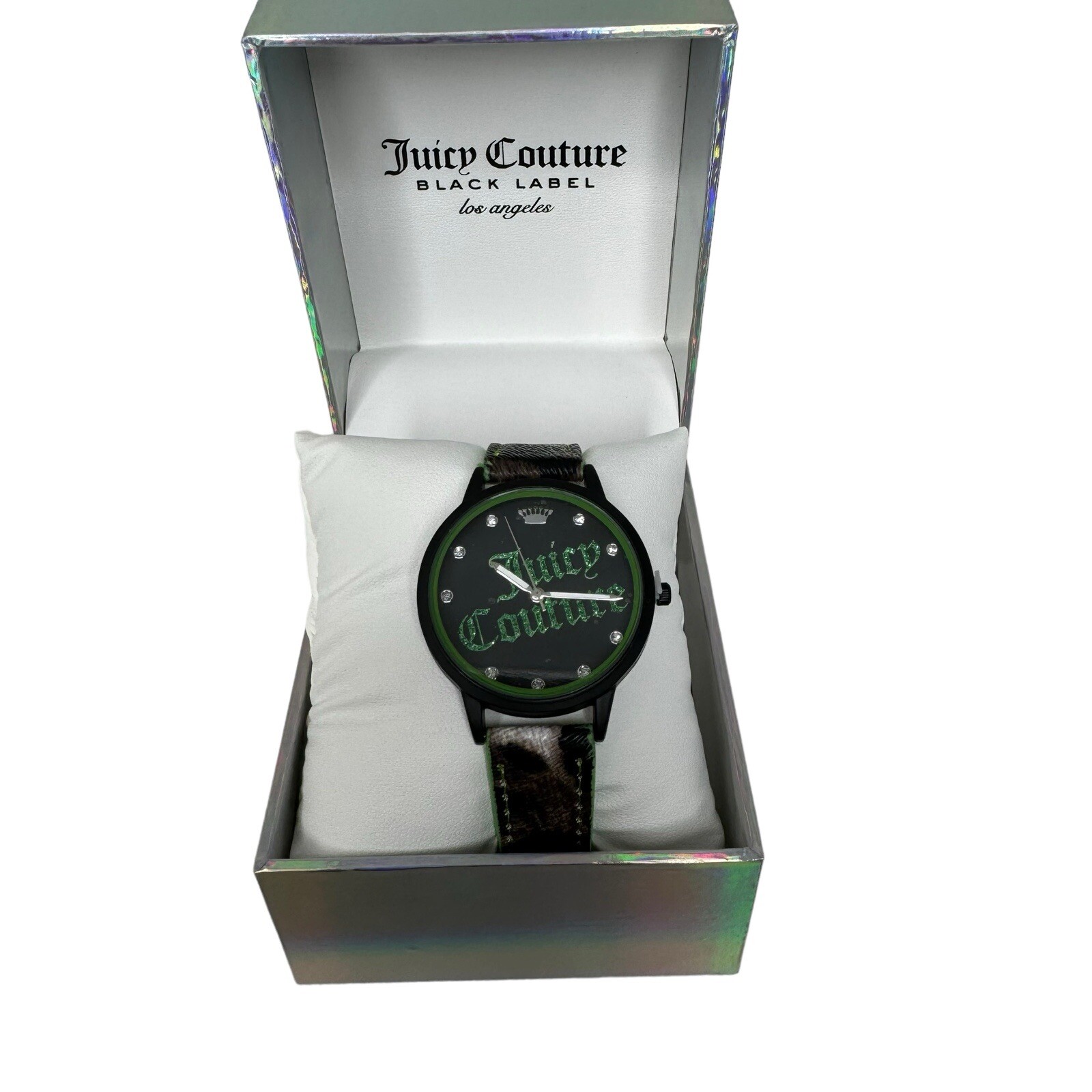 Juicy Couture Black Label Women’s Watch Animal Leopard Print Band Green Brown