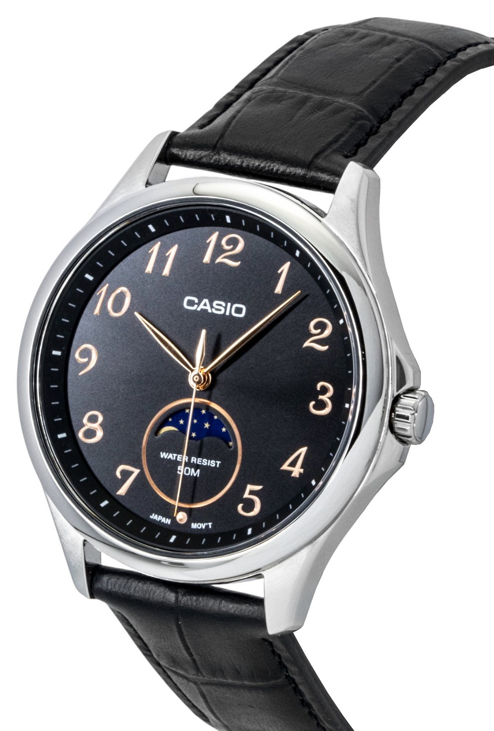 Casio Standard Analog Moon Phase Black Dial Quartz MTP-M110L-1AV Mens Watch