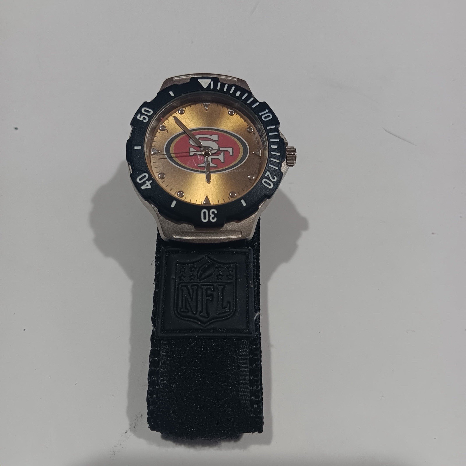 NFL San Francisco 49ers Quartz Analog Watch Gold/Red Dial Black Nylon Strap