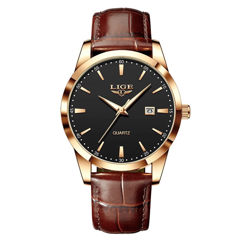 LIGE Men’s Quartz Watch Leather Strap Sport Casual Waterproof Luminous