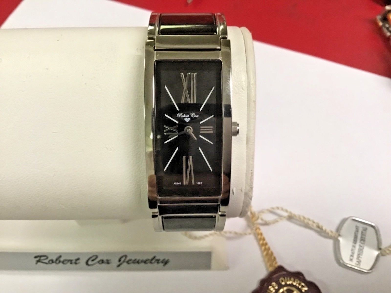 BLACK ENAMEL ROBERT COX JEWELRY BRAND STAINLESS STEEL ROMAN NUMERALS