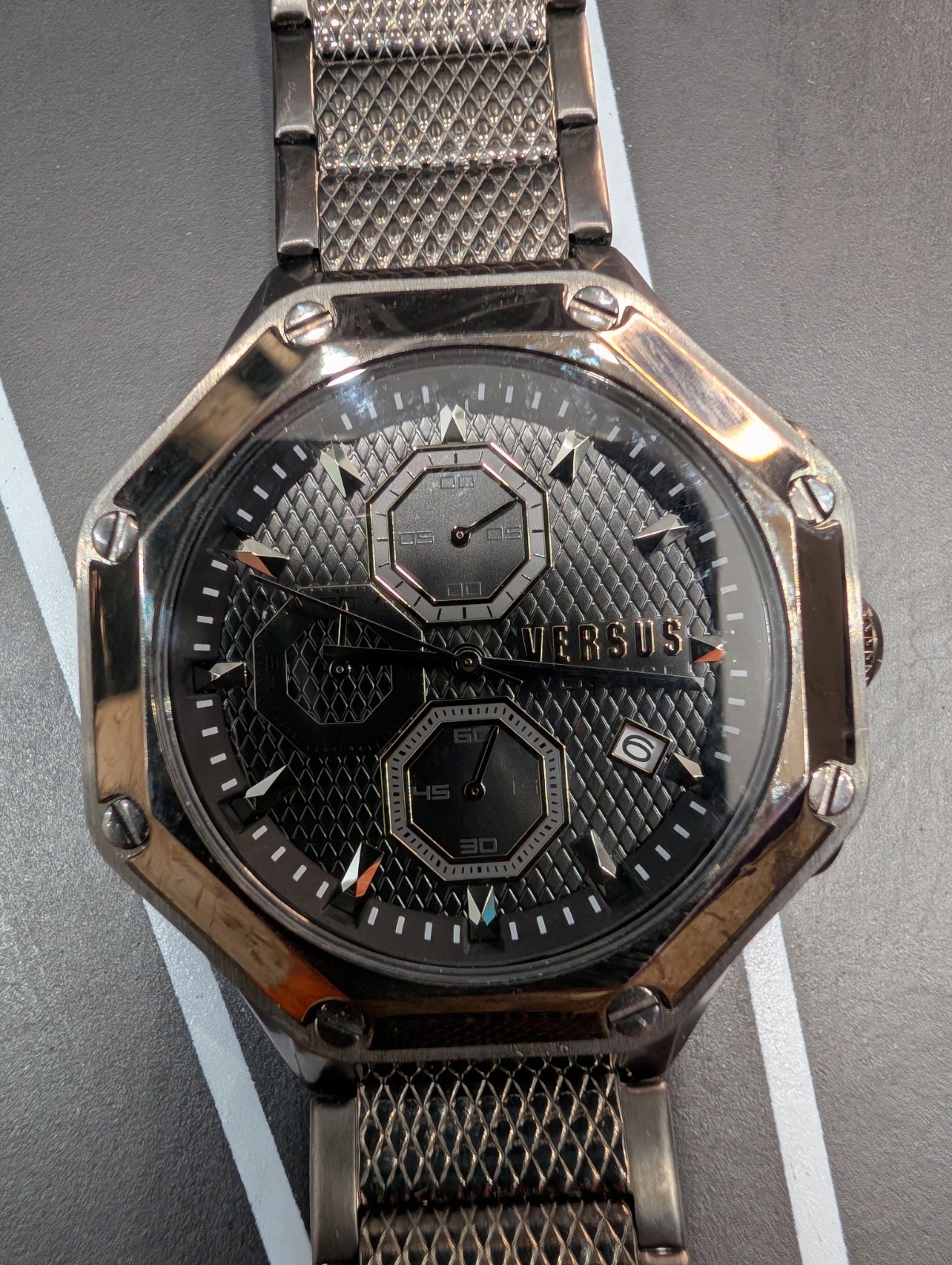 Versace Versus Unisex VSP392221 Gun Metal Stainless Quartz Wristwatch with Box