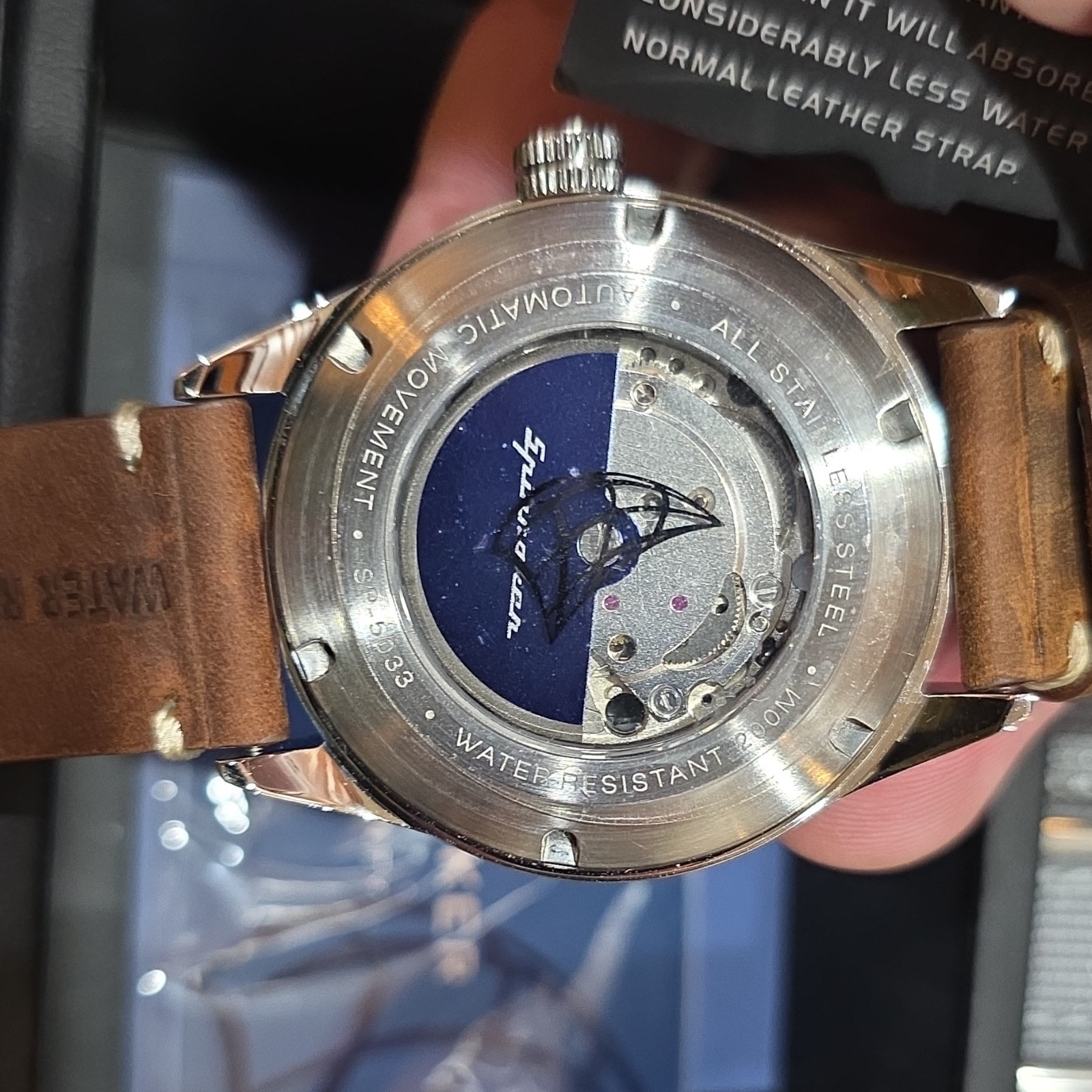 Spinnaker Cahill Automatic Diver Watch 200m 42mm Black Dial Brown Leather Strap