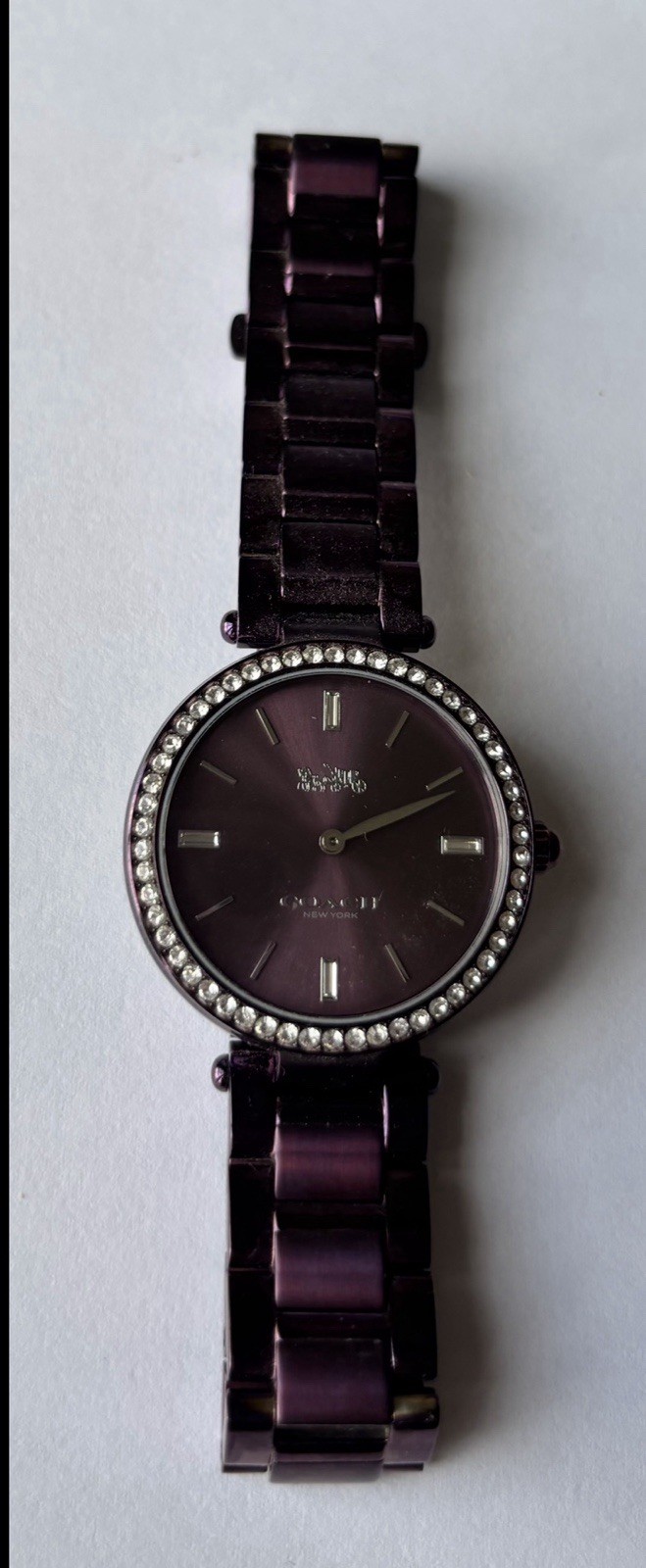 COACH PARK Watch,Quartz 34MM Case,Purple SS Bracelet,Crystal Accent-NEW