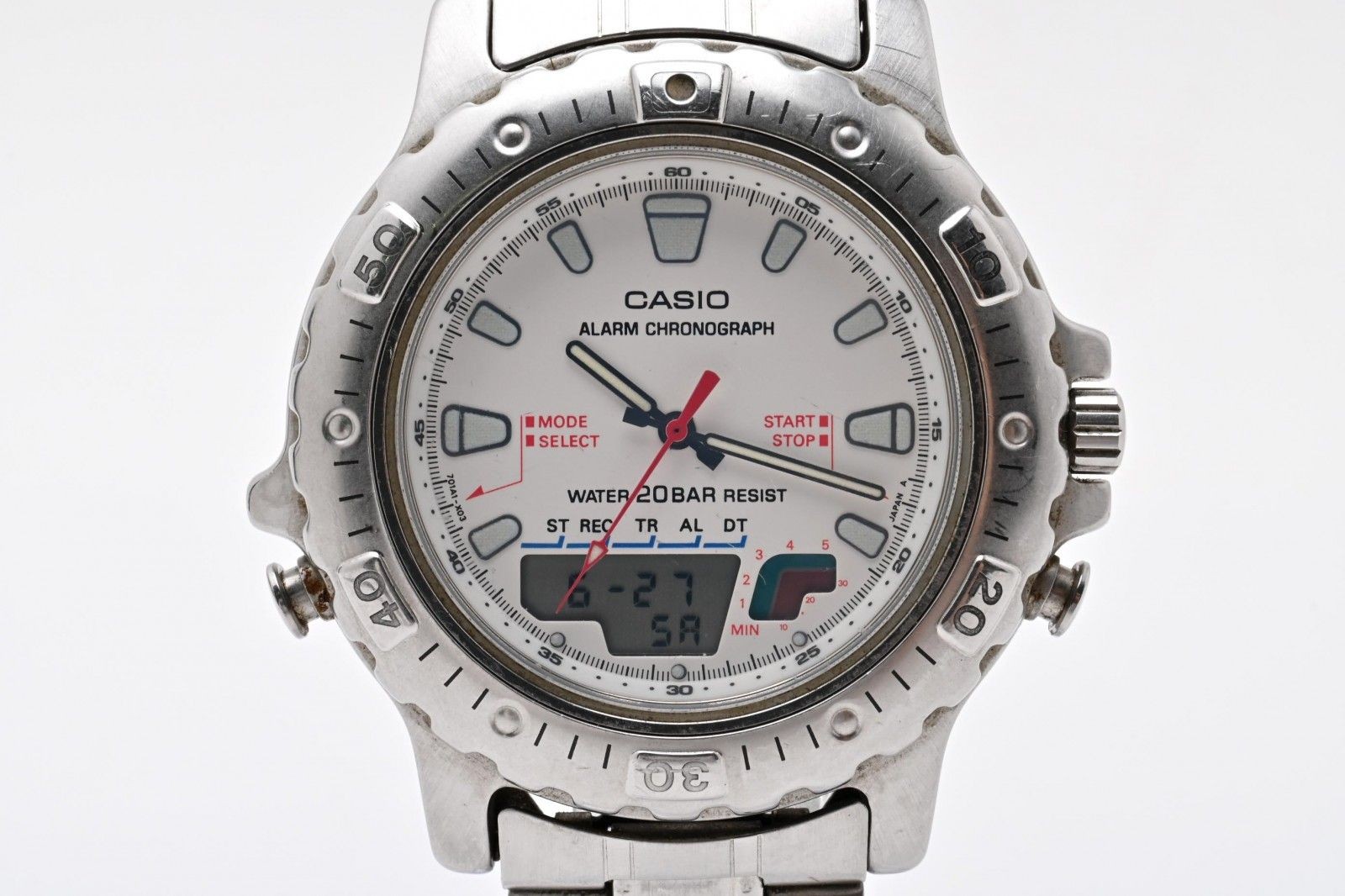 CASIO AD 724 Ana Digi Chronograph Quartz Men’s Watch White Dial Stainless