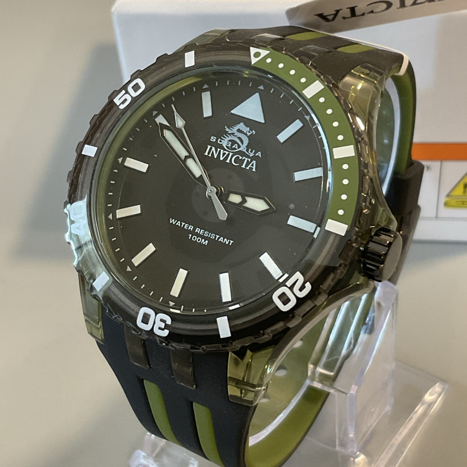 Invicta Subaqua Men’s Watch Green Transparent Case Black Dial 100M WR 70035