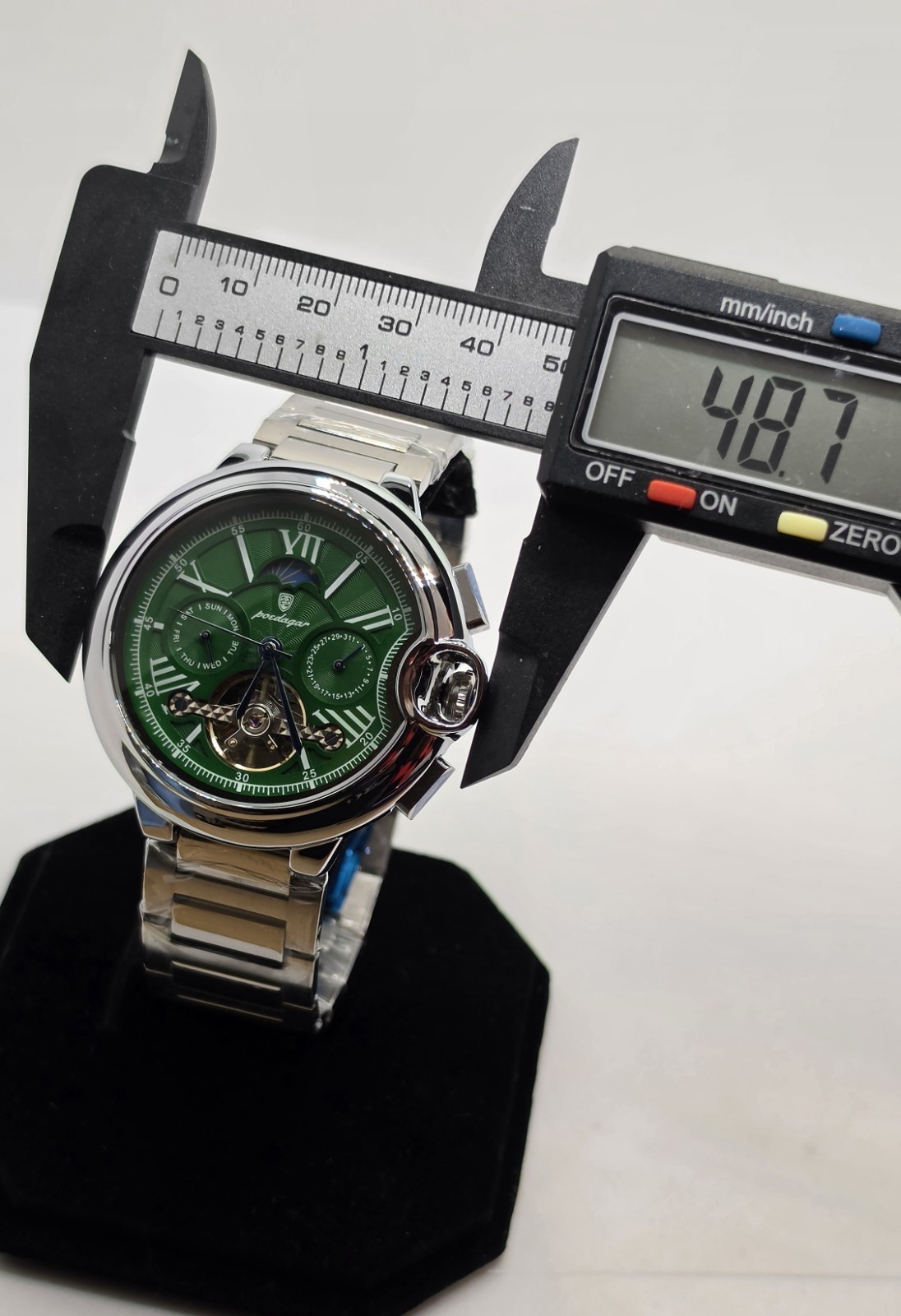 Poedagar Automatic Mechanical Open Heart Green Dial Men’s Watch 48mm New w/ Box