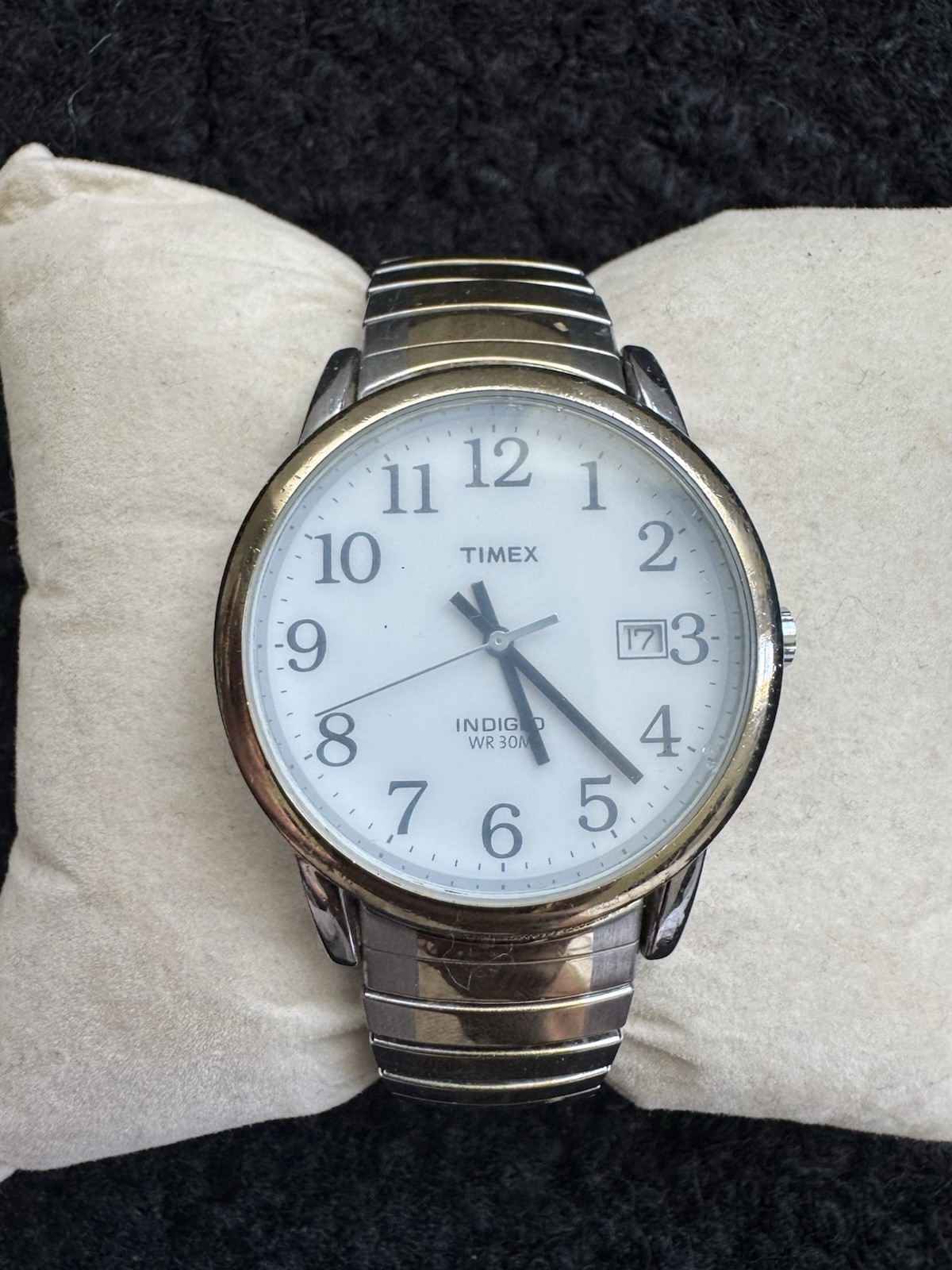 Timex Indiglo Men’s Quartz Watch Date WR30M Stretch Band New Battery Works