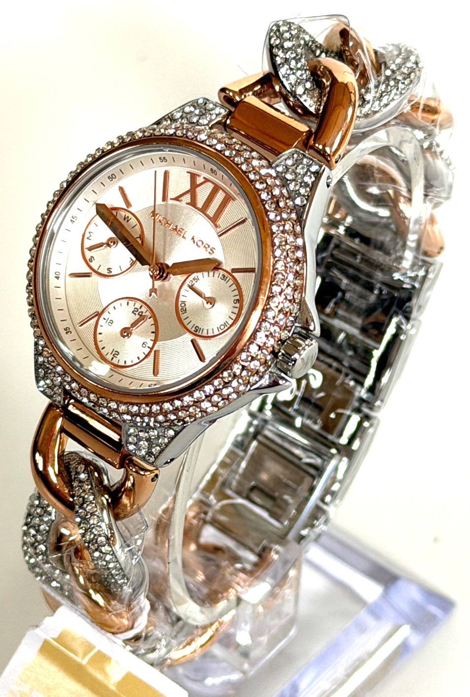 Michael Kors MK6843 Camille Chain Glitz Two Tone Rose Gold/Silver Watch $395
