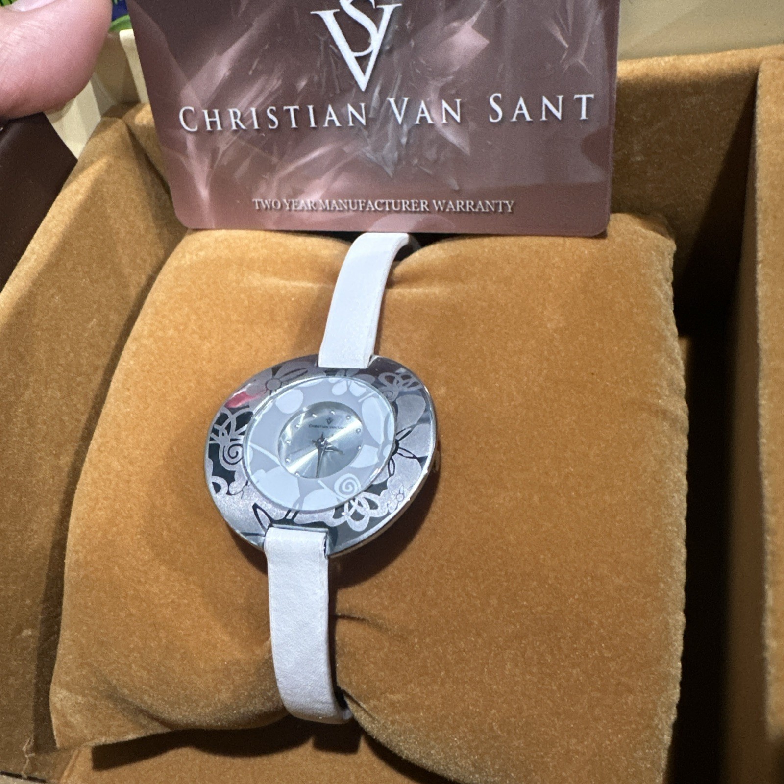Works Christian Van Sant Silver Floral Dainty Women Watch New Battery W Box 34mm