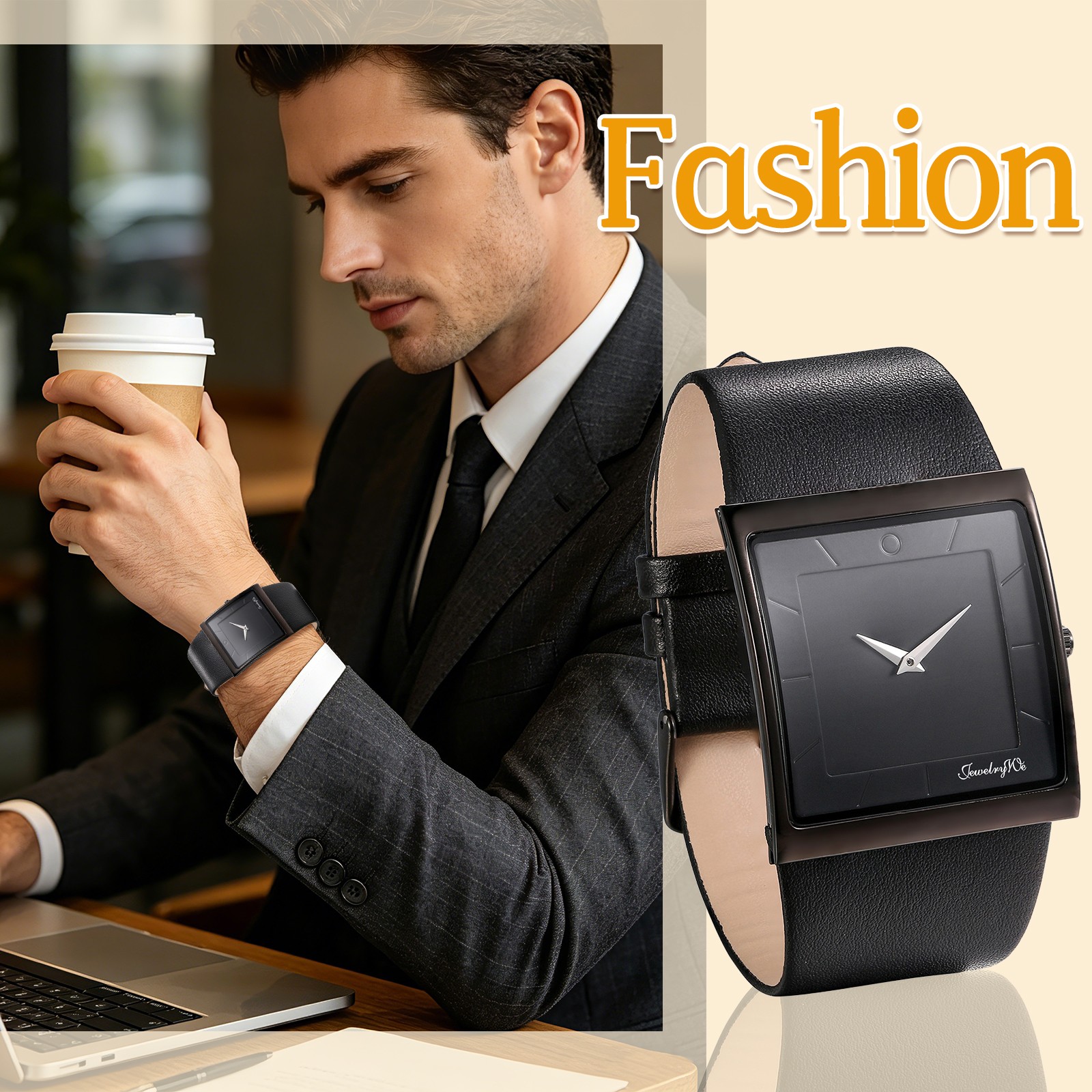 Men’s Simple Casual Leather Strap Square Dial Quartz Analog Wrist Watch Watches