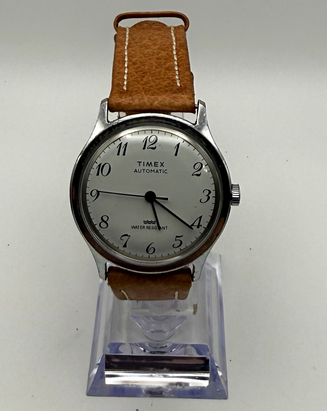 Timex Automatic Mechanical Analog Water Resistant Brown Leather White Dial Watch
