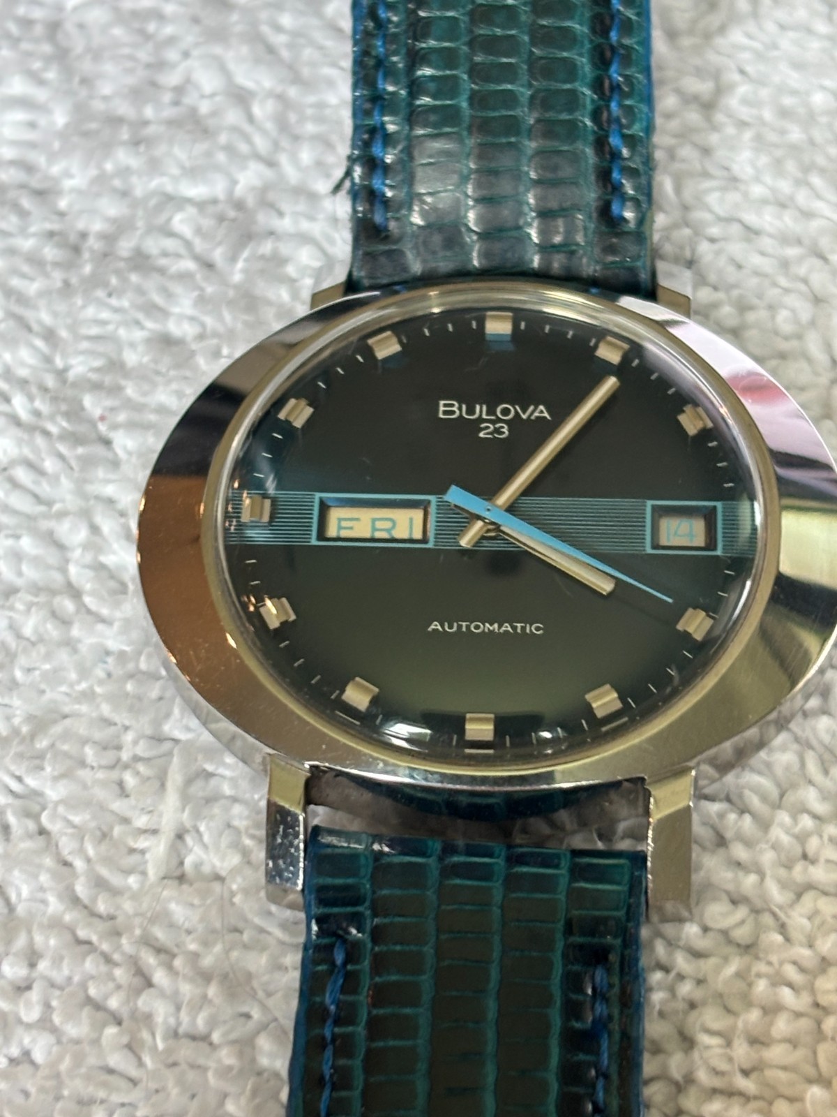 Boulova Oval sapphire blue dial 23 jewel automatic