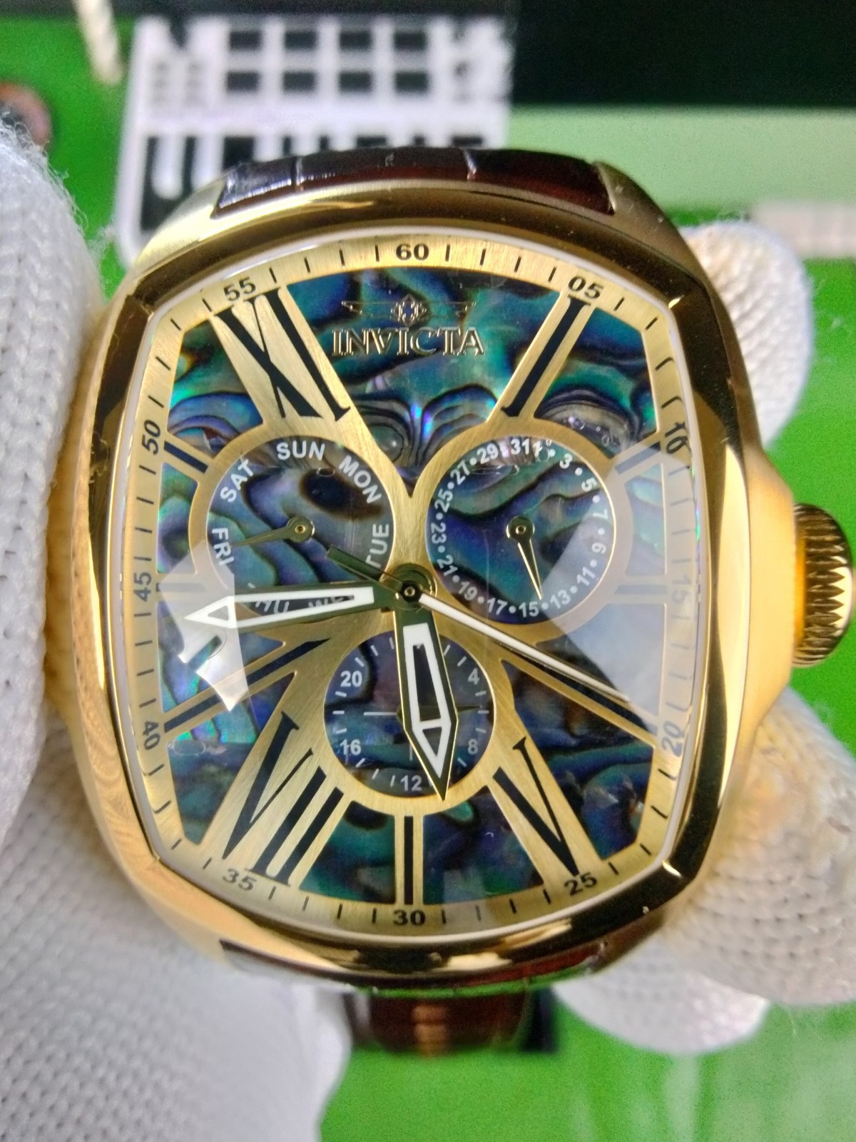 Invicta Lupah Men’s Multi-Function Watch Abalone Dial 46.8 mm, Gold, Brown 35193
