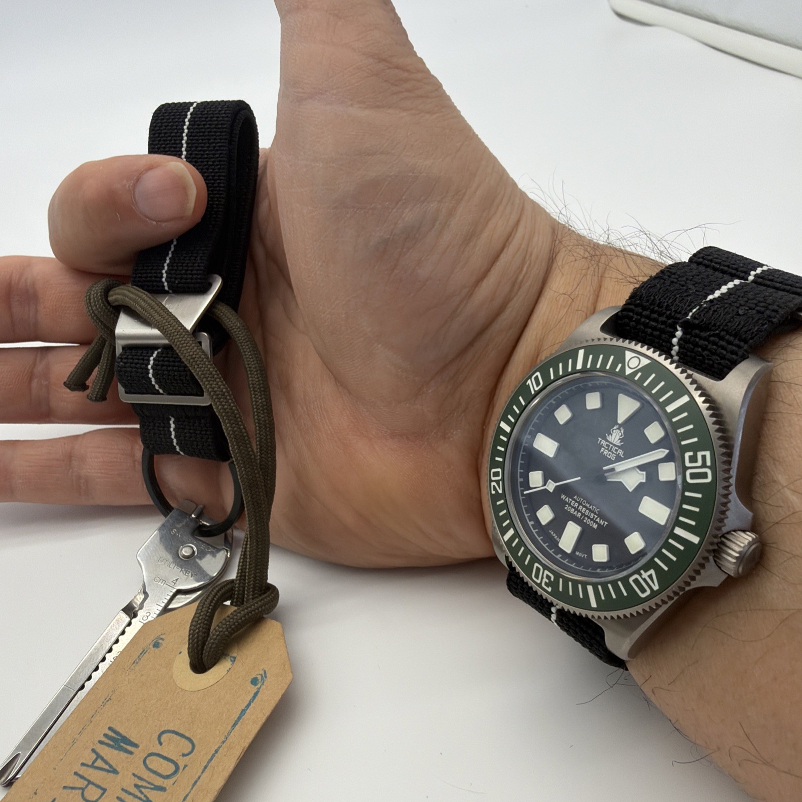 Tactical Frog Titanium NH35A Mechanical Watch Green Bezel Black Dial Fixed Lugs