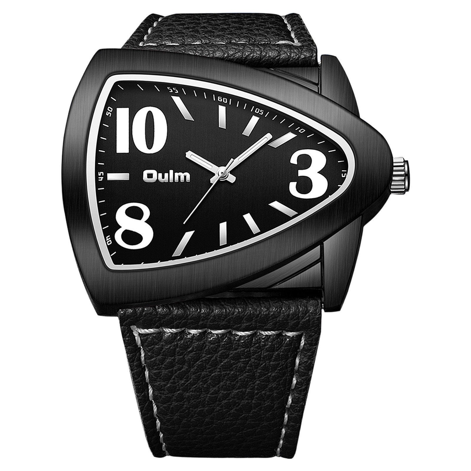 Men’s Business Casual Triangle Dial Luminous Quartz Wrist Watch PU Leather Strap