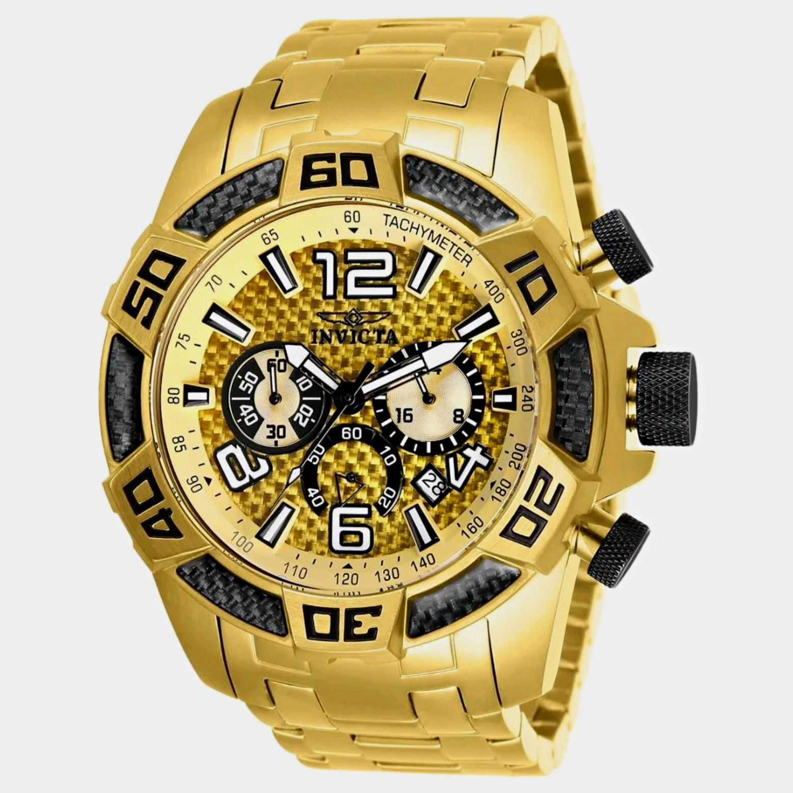 Invicta Men’s Quartz Chronograph Tachymeter Gold-Tone Bracelet Black Dial