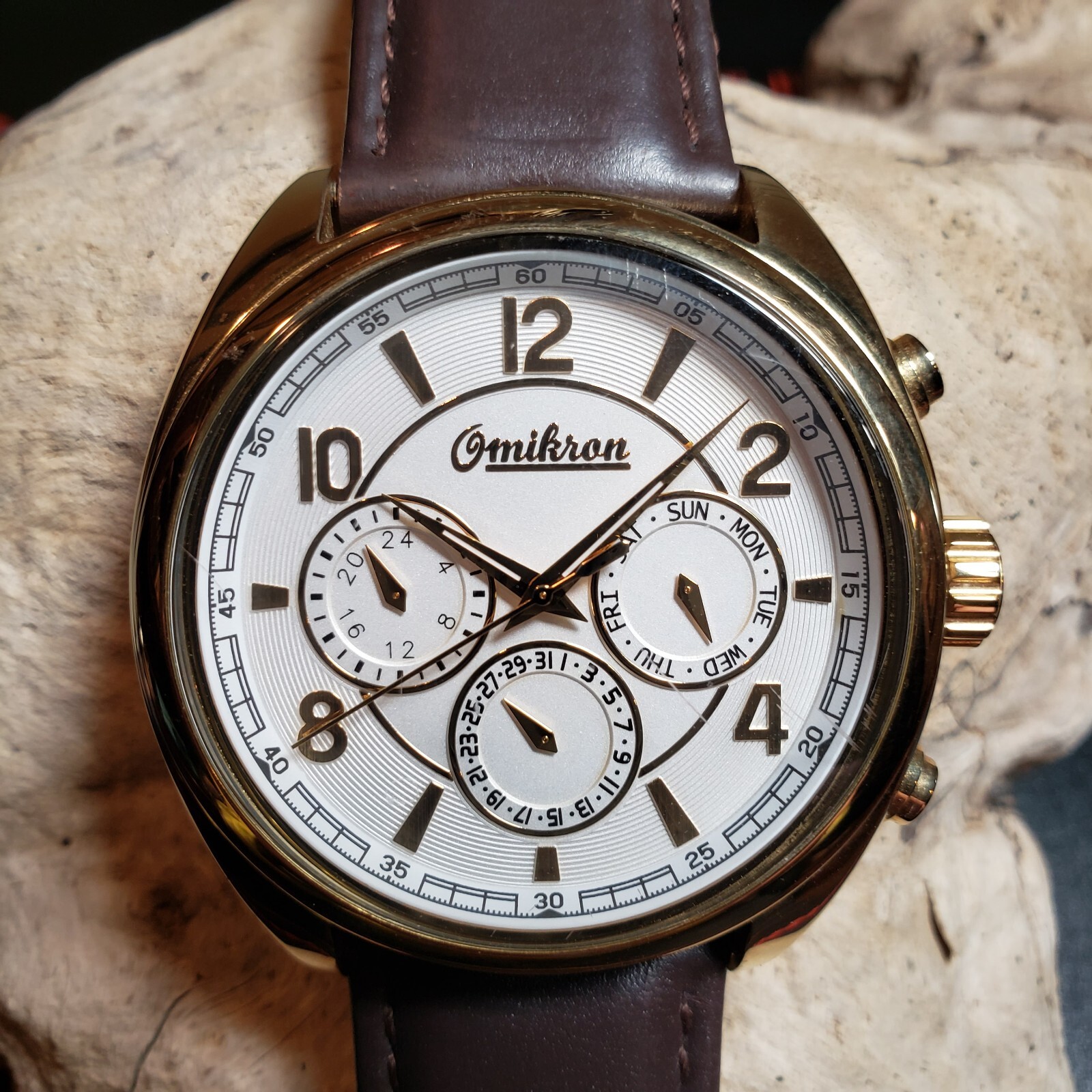 OMIKRON Striker Swiss Multi Function Gold Tone Men’s Luxury Dress Watch