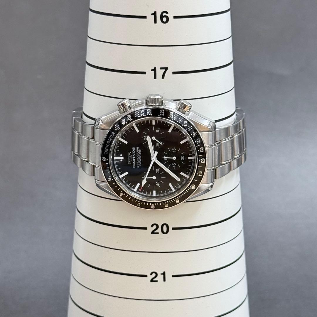 TECHNOS Chronograph Quartz Watch Wrist 18.5cm 7.28in Working Boxed Silver Japan