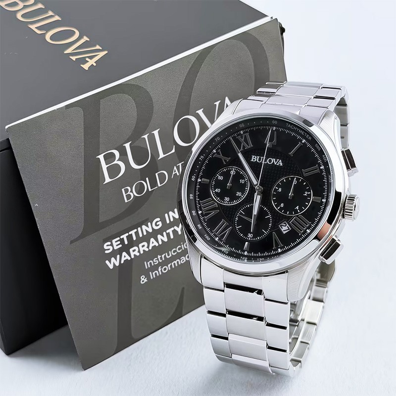 Bulova Wilton 96B288 Classic Black Dial Stainless Chronograph Men’s Quartz Watch