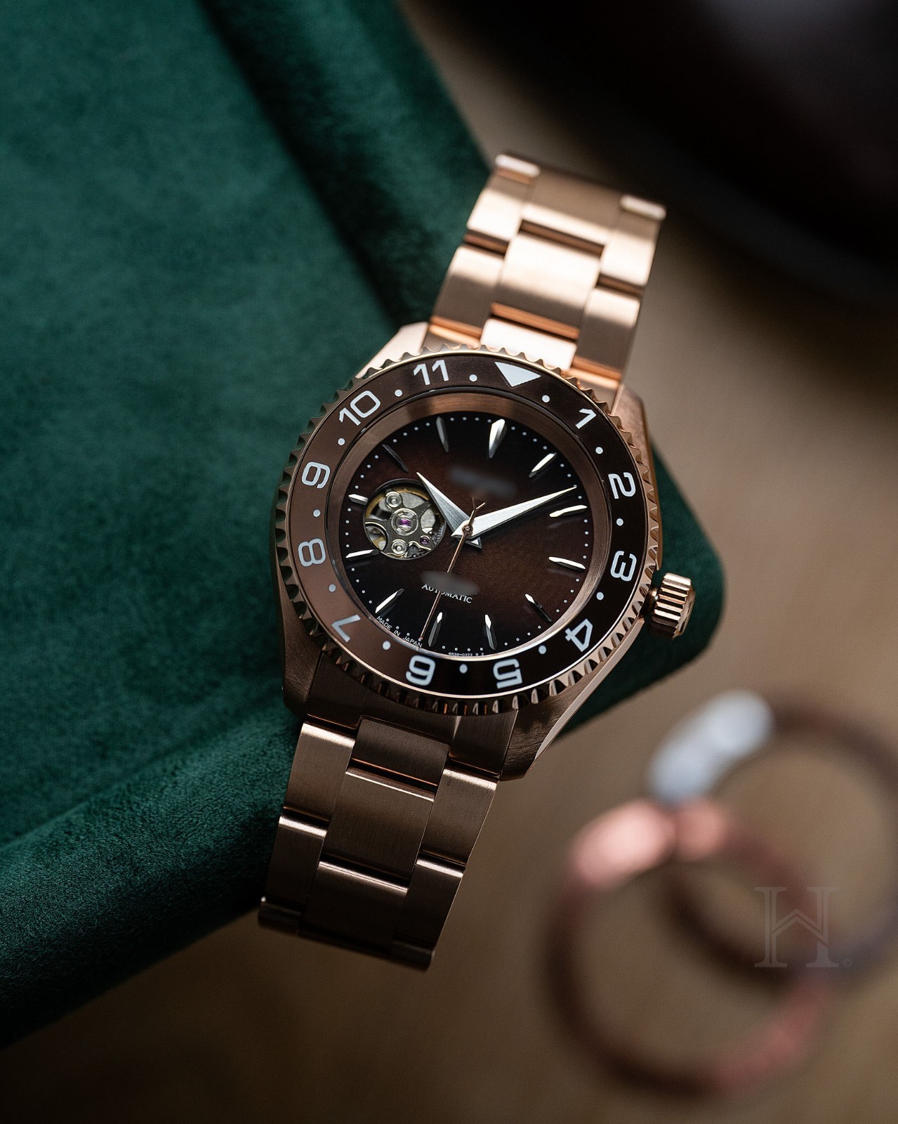 Premium Custom Built Rose Gold Open Heart Brown Dial Watch with Oyster Bracelet