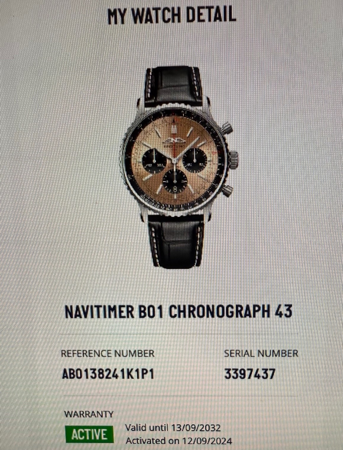 Breitling Navitimer B01 Chronograph 43, Warranty, Full set