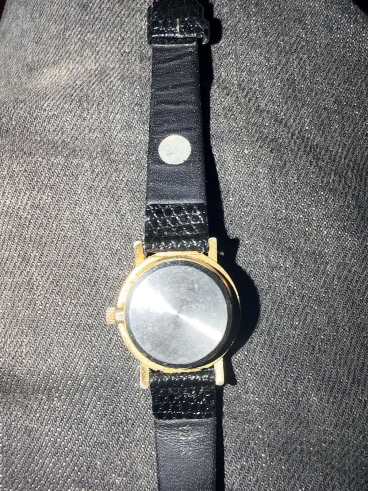 Cursed Analog Wristwatch Gold Tone Metal Case Black Dial Arabic Numerals Leather