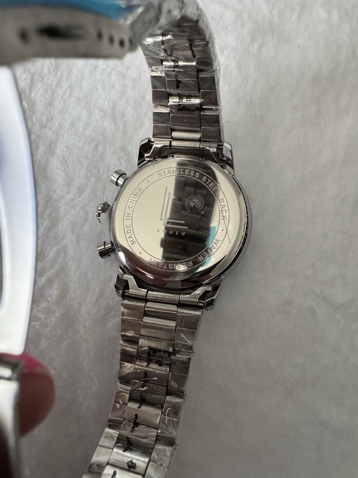 LOULU Black Dial Quartz Chronograph Date 44mm Silver Stainless Steel Watch