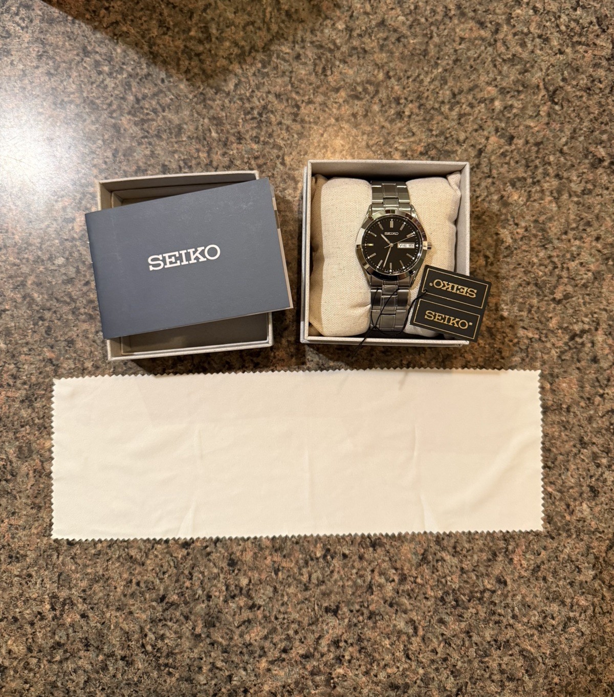 Seiko Essentials Black Dial Stainless Steel Bracelet Men’s Watch SUR361P1