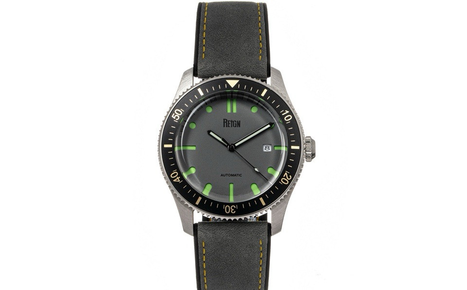 Reign Elijah Automatic Rubber Inlaid Leather-Band Watch W/Date – Grey