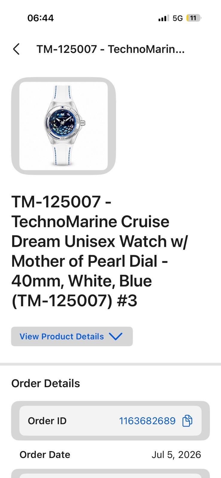 TechnoMarine Cruise Dream 40mm Quartz MOP Blue Dial White/Blue Silicone 200m