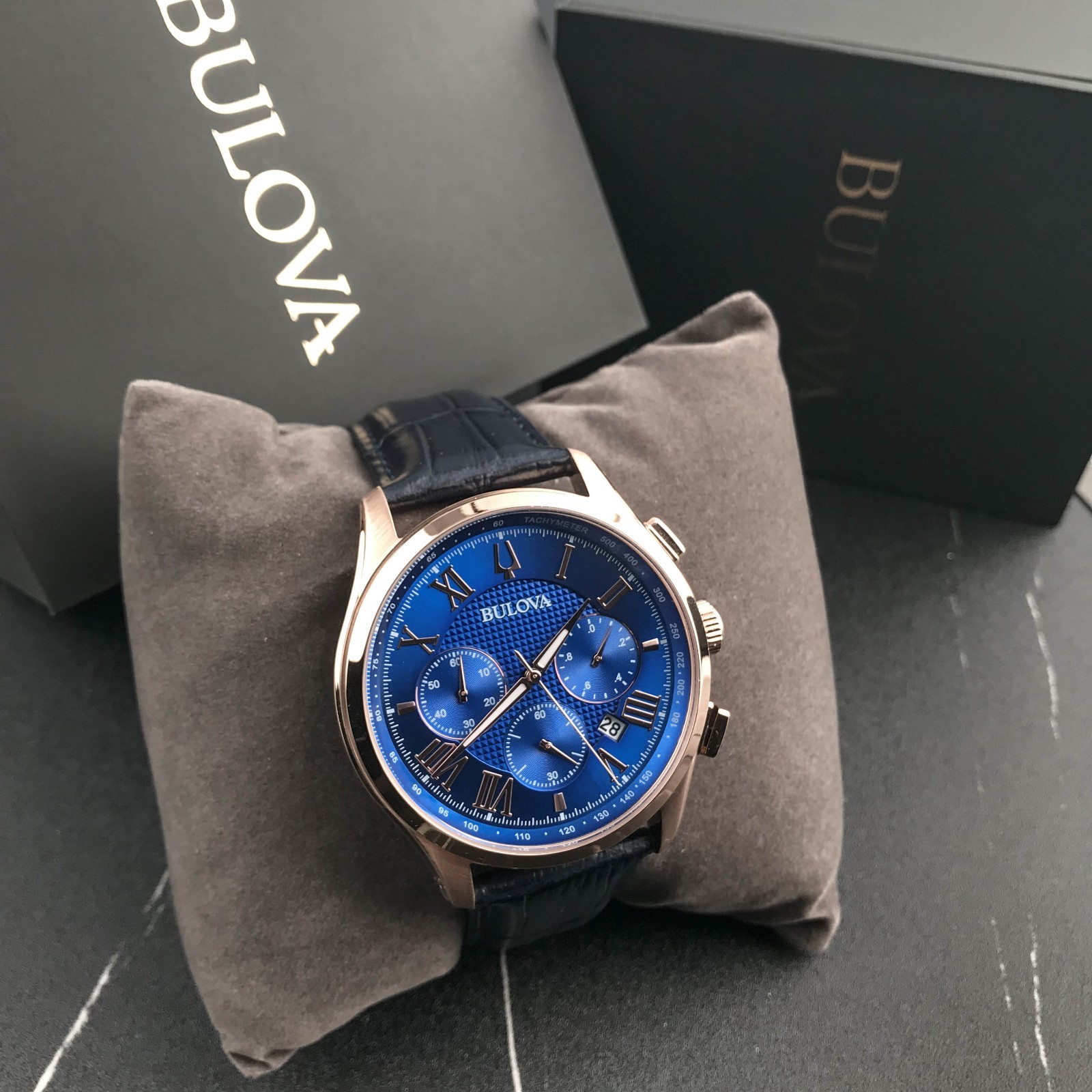 Bulova 97B170 Wilton Classic Chronograph Blue Dial Men’s Steel Quartz Watch 45mm
