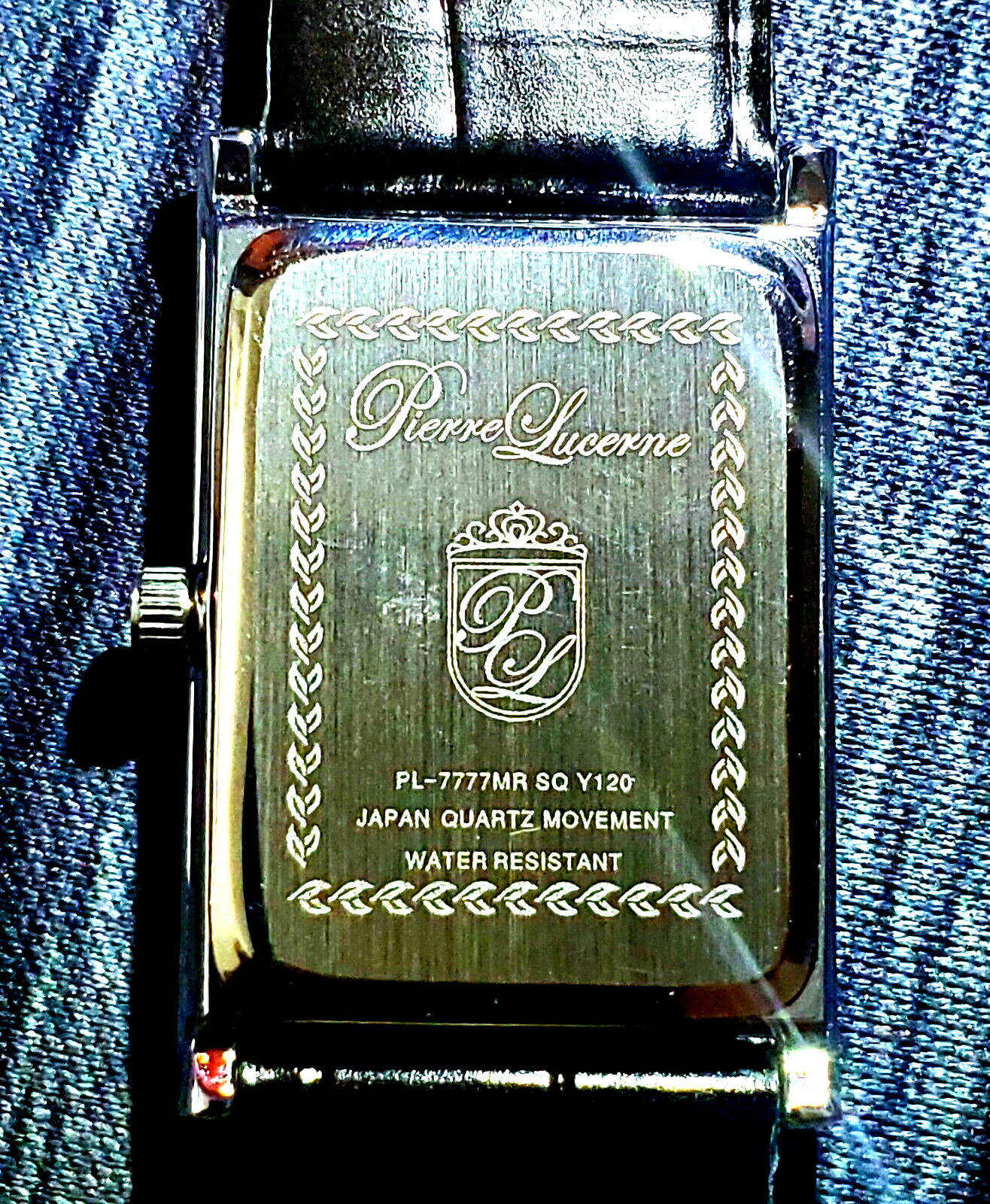 Authentic Pierre Lucerne Slim Quartz Mens BLK Tank Dress Watch