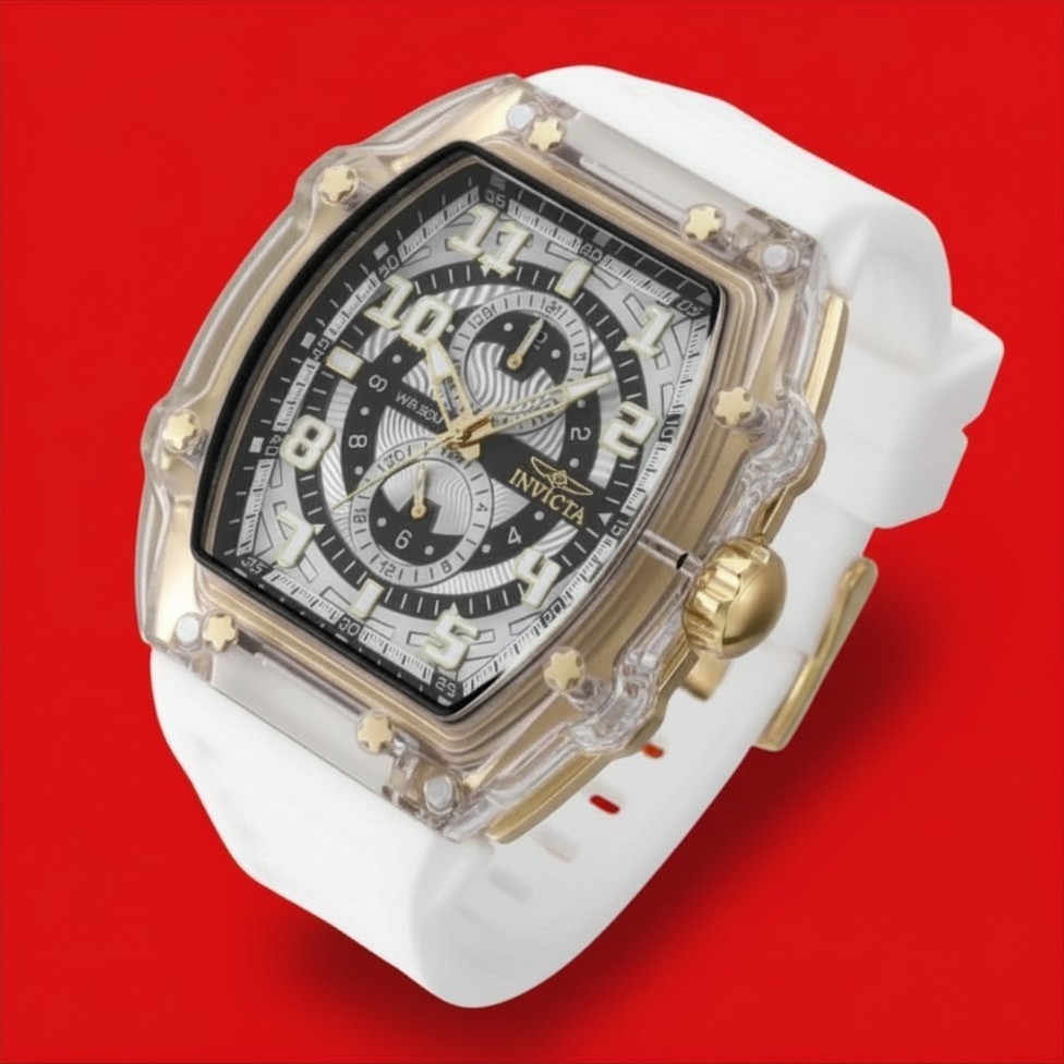Invicta Racing Men’s 48.5mm Tonneau White Quartz Watch IN-48712 Chronograph
