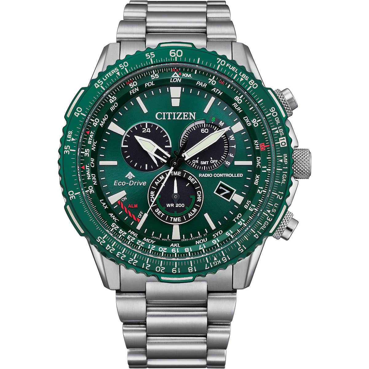 CITIZEN ECO DRIVE RADIO CONTROLLED PROMASTER AIR A-T GREEN WATCH CB5004-59W