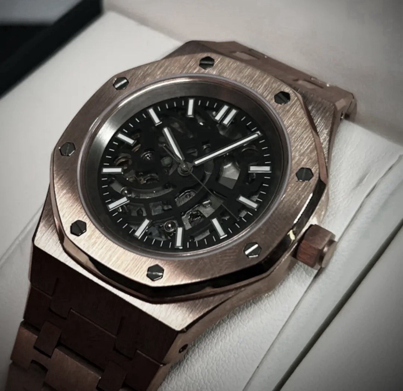 Custom Rose Gold “RO” Style Skeleton Mod w/ Nh70 Automatic Sapphire Crystal