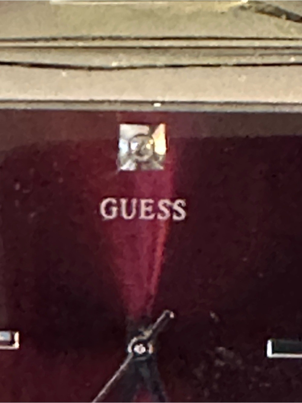 EUC GUESS Steel Men’s Rectangular Watch with Burgundy Dial