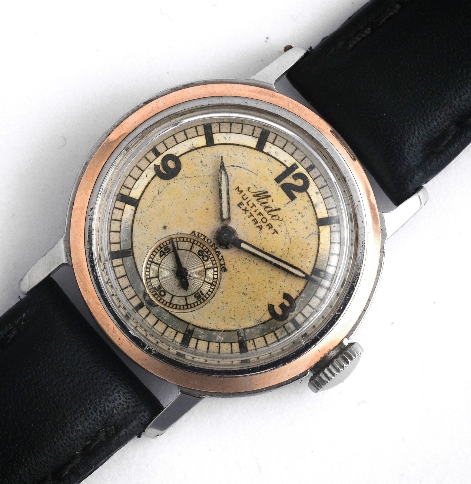 Vintage Mido Multifort Extra, gold bezel, automatic, two-tone dial, 29 mm diamet