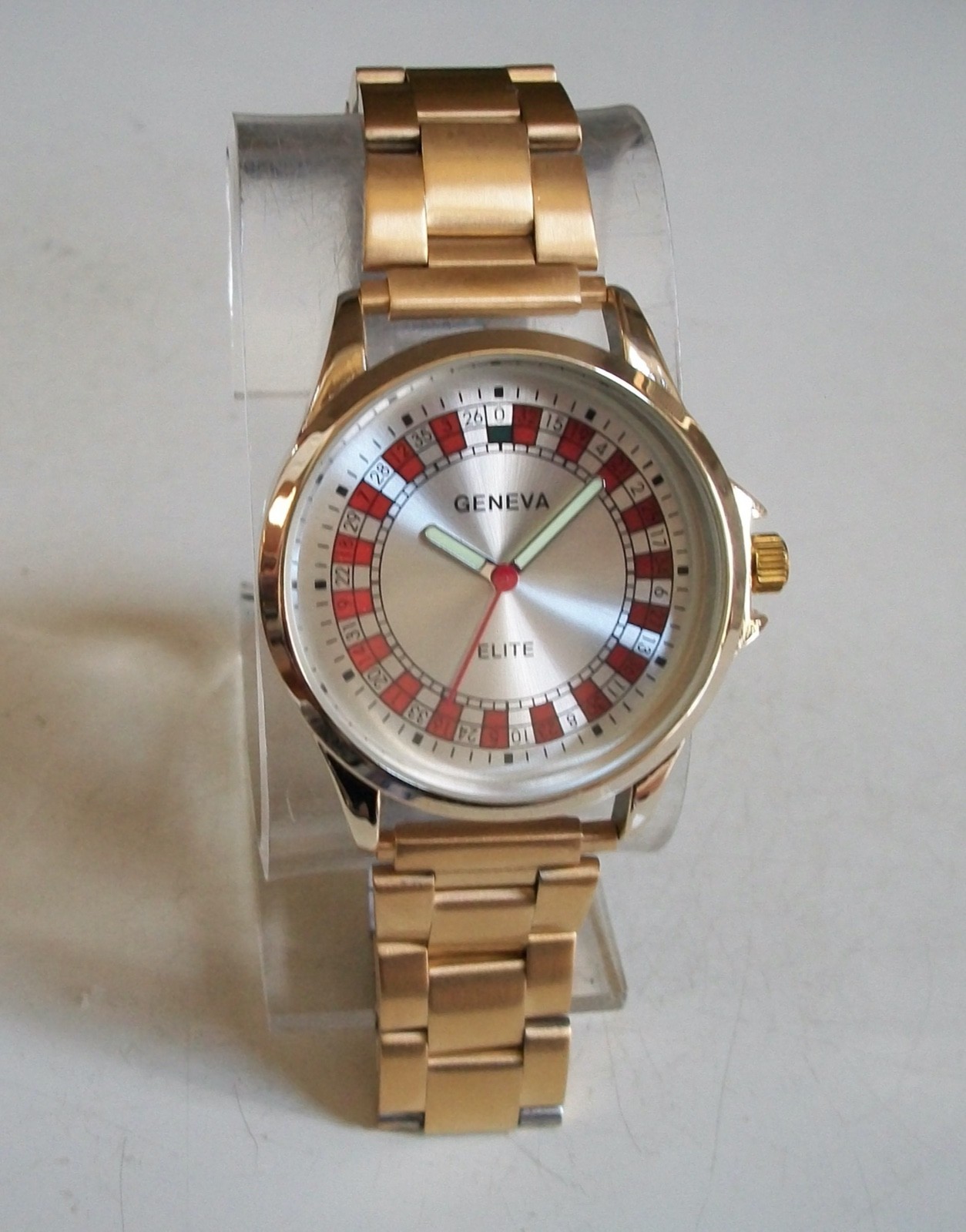Men’s Gold Finish Silver & Red Dial Dressy Casual Fashion Wrist Watch