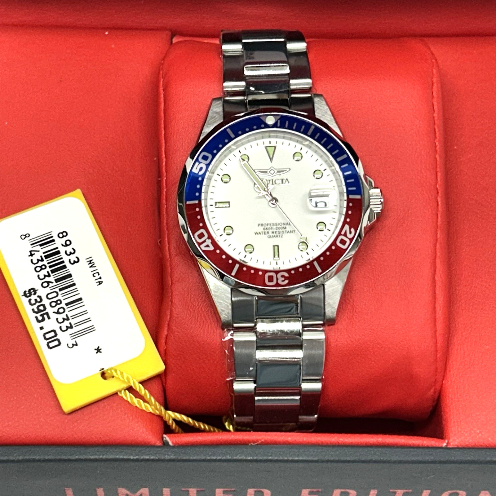 Invicta 8933 Pro Driver Quartz Silver Dial Red Blue Mens 38mm Watch (JC)