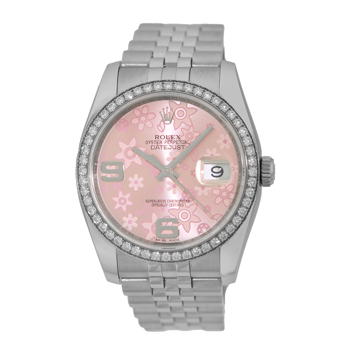 ROLEX Stainless Steel 36mm Factory Diamond Bezel Datejust 116244 Box Warranty