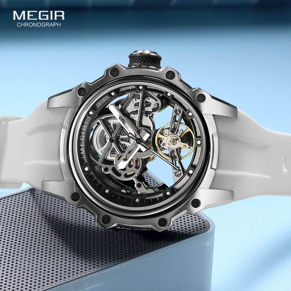 MEGIR Skeleton Automatic Mechanical Men’s Sports Watch 3ATM Luminous Silicone
