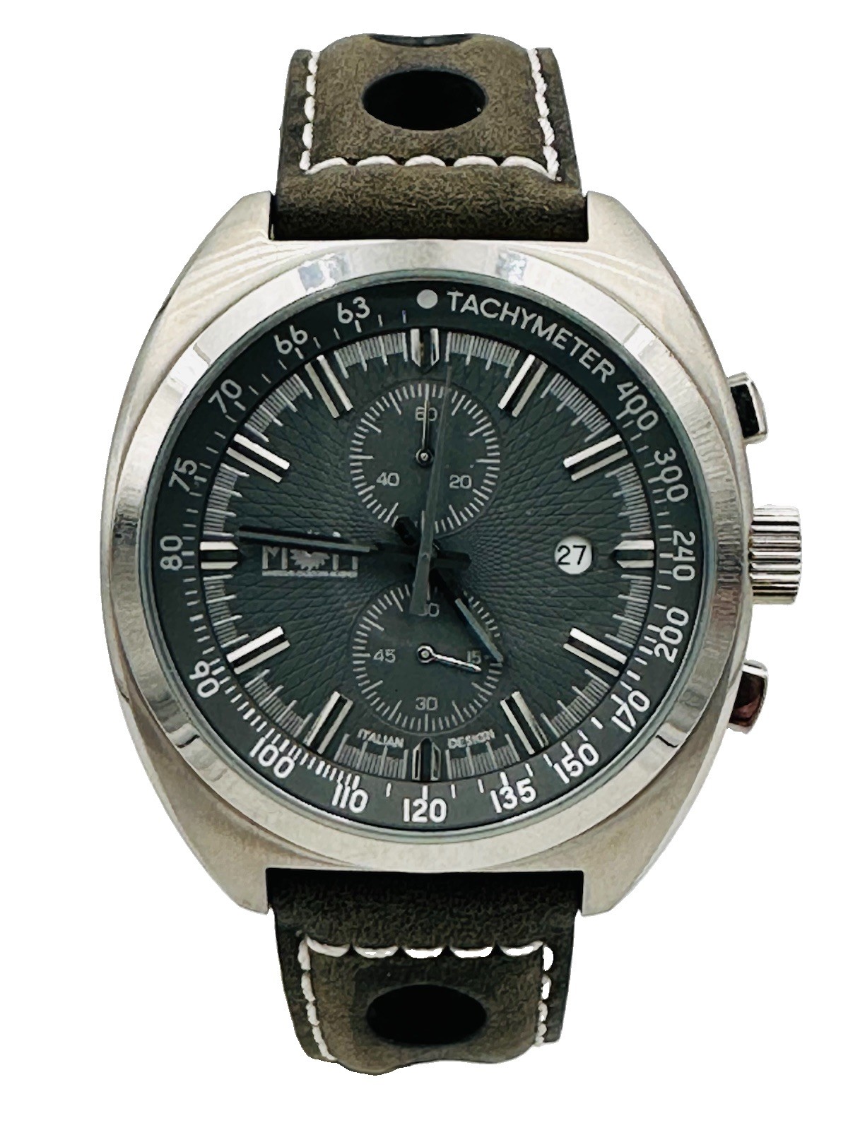 MOM Italy Chrono Steel/Leather Watch PM7610ACPG/210 45mm Very Discounted New