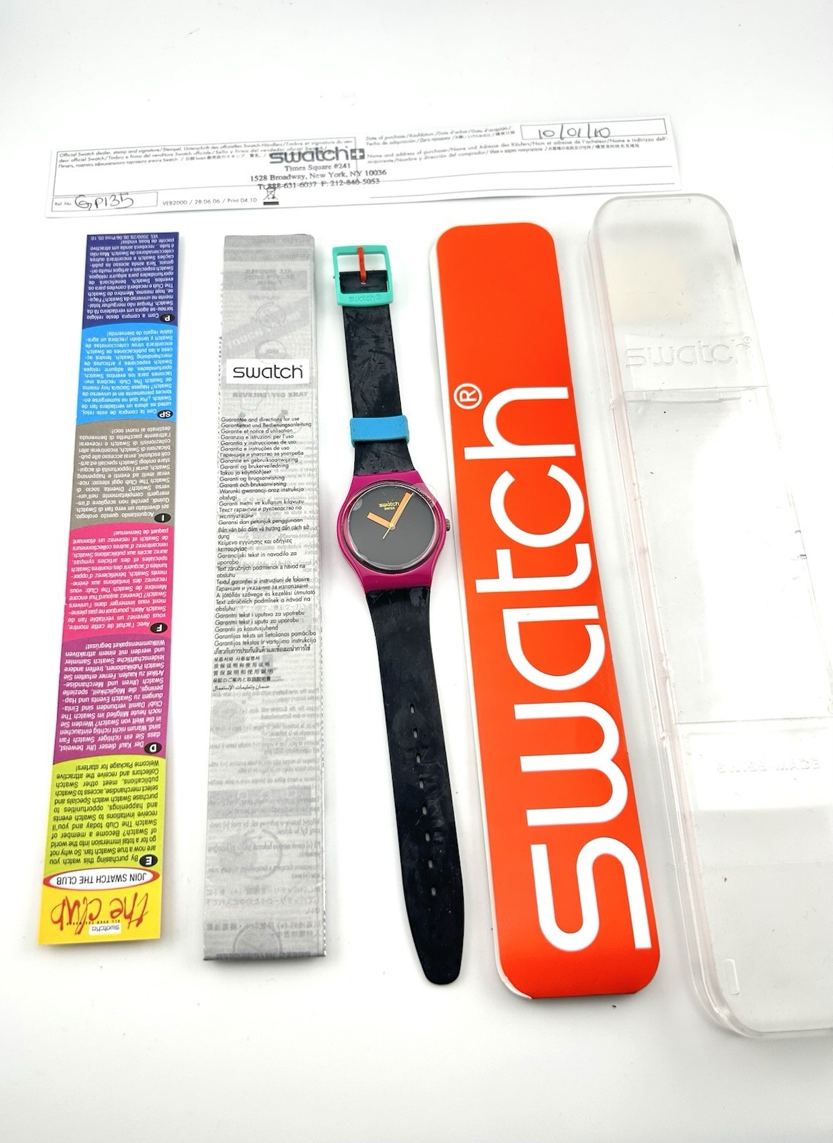 Swatch Watch Gent 2010 AFM Anne Flore Marxer Black Pink New In Box Needs Battery