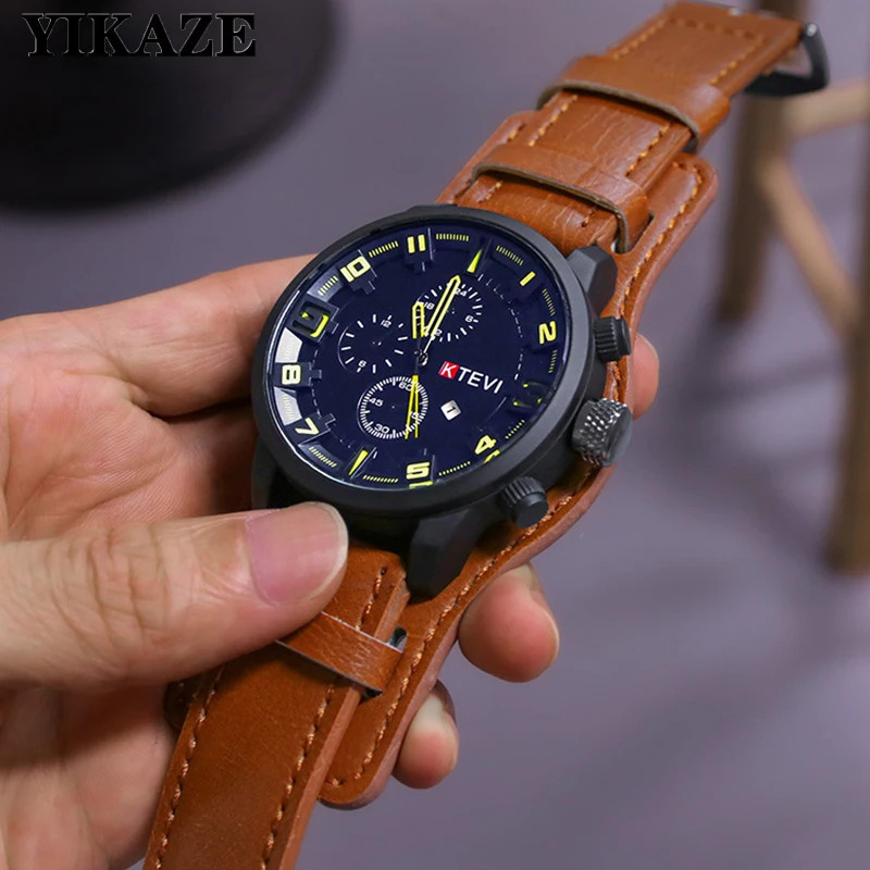 Men’s Watch PU Leather Strap Date Military Style Wristwatch