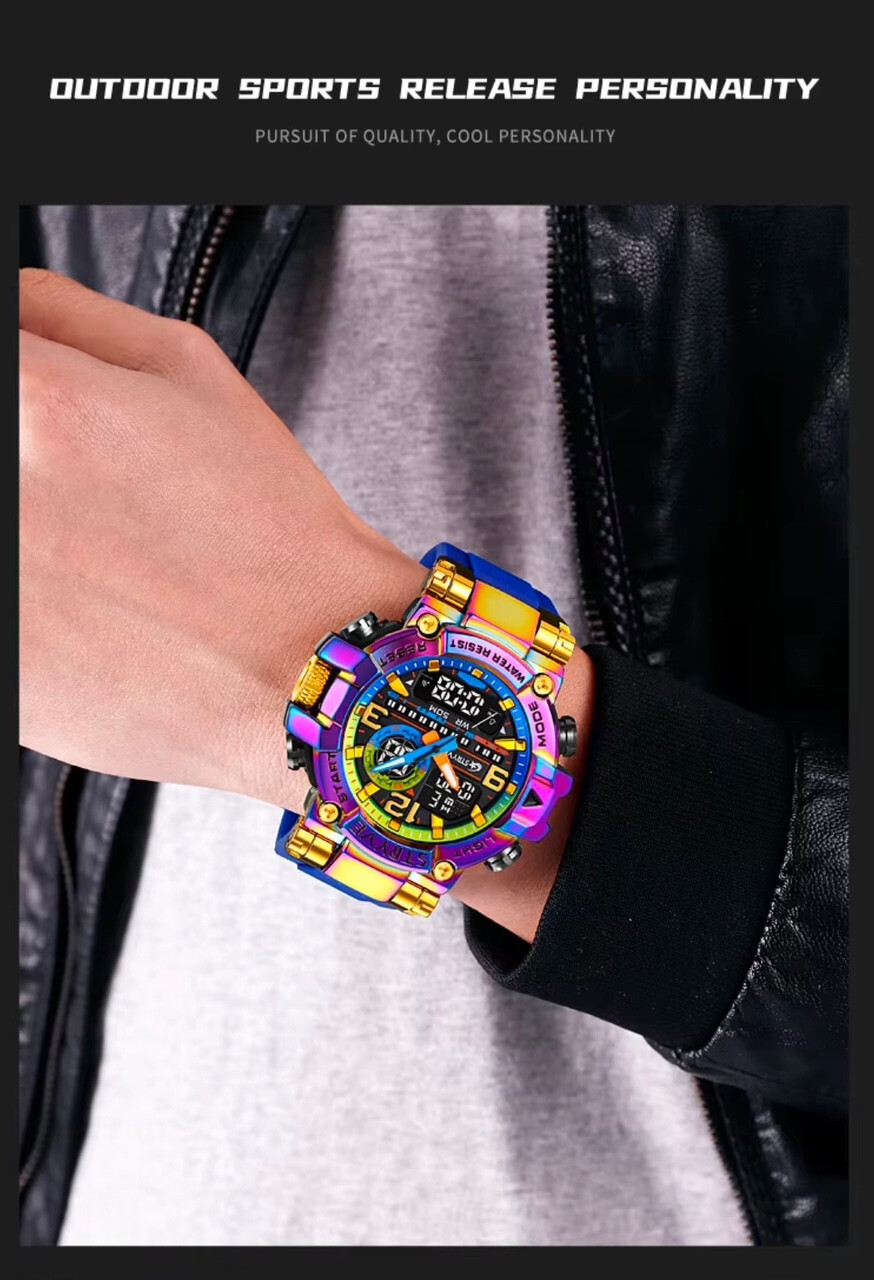Men Oversize Waterproof Shock Resistant Digital Sport Dual Time WRIST WATCH 55mm